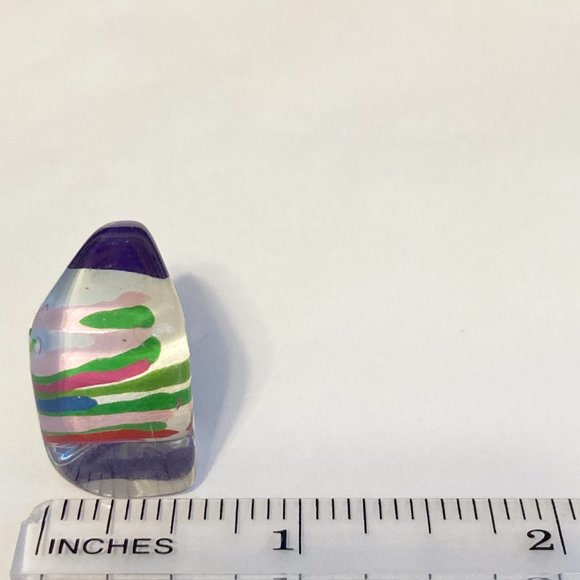 Vintage Lucite Acrylic Ring Size 6 Retro Abstract Hand Painted Pink Red White - Picture 12 of 12